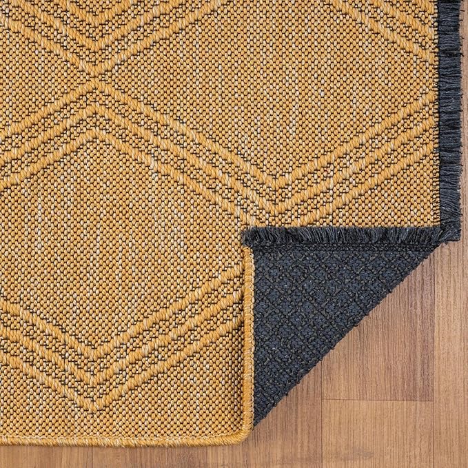LUXE WEAVERS Modern Farmhouse Yellow 9x12 Washable Area Rug, Anti-Slip Diamond Pattern Carpet
