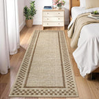 Washable Runner Rug 2x10 Modern Bordered Hallway Runner Rug Non Slip Kitchen Throw Carpet Checkered Bathroom Entryway Runner Rugs Low Pile Solid Area Rugs for Living Room Bedroom Nursery Sink, Taupe