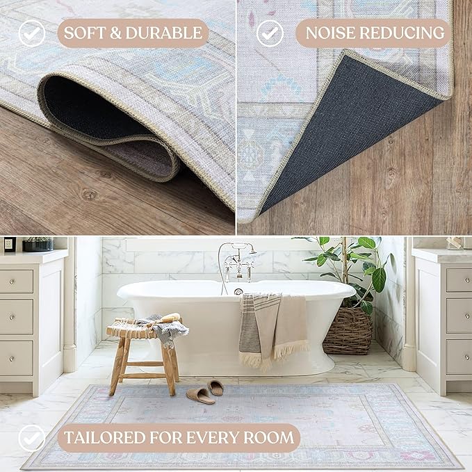 Fame Living Pink Oushak Runner Rug, Modern Runners, Vintage, Turkish, Eclectic, Floral, Pastel, Washable, Runner for Hallway, Kitchen, Bedroom, Bathroom, 2'5"x9'8"