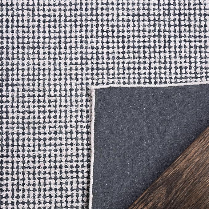 Hand-Tufted 100% Wool Pile Area Rug – Geometric Textured Grid Check Pattern – Thick and Durable Floor Carpet for Bedroom, Living Room, Kids Room, and Dining Area (Charcoal Gray, 7' x 10')