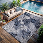 CAMILSON Indoor Outdoor Rug, Navy 7’10”x10’ Leaf Tropical Botanical Area Rugs for Indoor and Outdoor patios, Easy-Cleaning Non-Shedding Living Room, Garden and Kitchen Washable Outside Carpet (8x10)