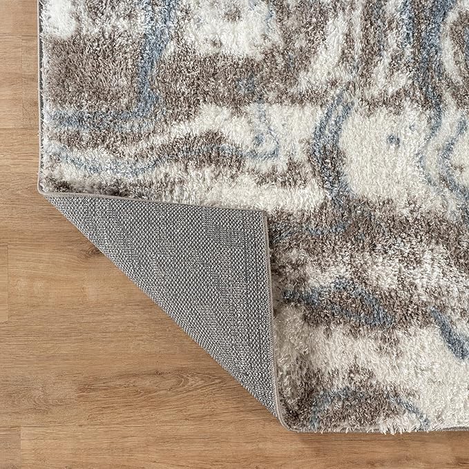 Rugshop Abstract Marble Shag Area Rug Blue 4' x 6' Ideal for Small Living Rooms, Offices, or Beside The Bed