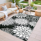 3x5 Washable Rug for Living Room Tropical Botanical Modern Floral Chenille Area Rugs Low Pile Non Slip Carpet for Patio, Bedroom, Laundry, Black