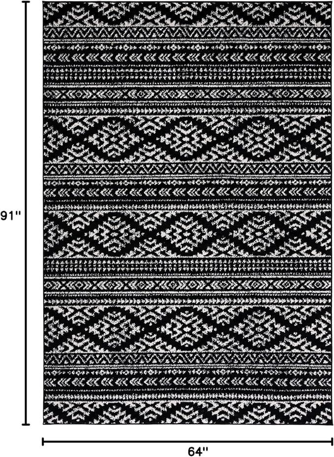 SAFAVIEH Tulum Collection Area Rug - 5'3" x 7'6", Black & Ivory, Moroccan Boho Tribal Design, Non-Shedding & Easy to Clean, Ideal for Living Room, Bedroom, Dining Space (TUL272Z)