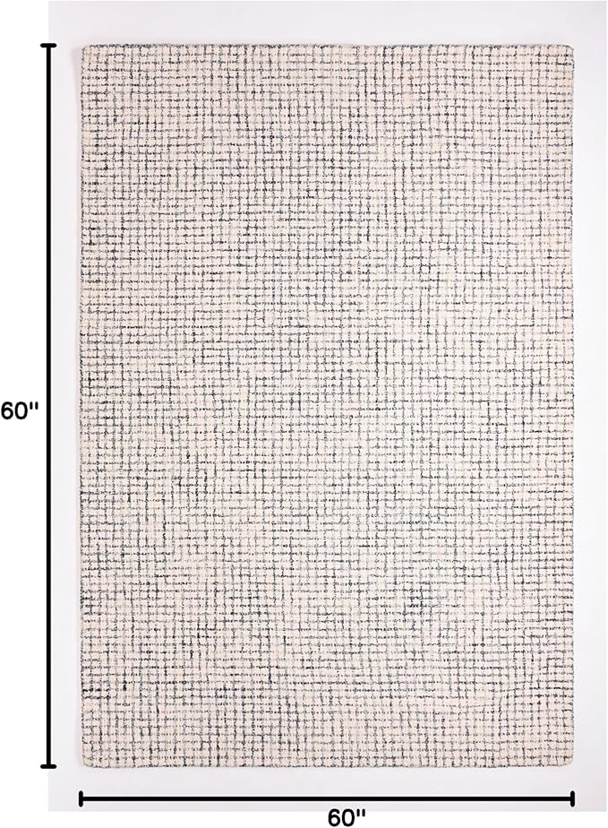 Hand-Tufted 100% Wool Pile Area Rug – Geometric Textured Grid Check Pattern – Thick and Durable Floor Carpet for Bedroom, Living Room, Kids Room, and Dining Area (Ivory, Denim, 5' Round)