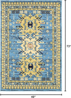 Unique Loom Taftan Collection Border Geometric Tribal Inspired Design Area Rug (4' 0 x 6' 0 Rectangular, Light Blue/ Gold)