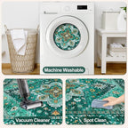 Tangsoo 8x10 Area Rug for Living Room, Washable Vintage Rug Indoor Non Slip Large, Print Distressed Emerald Carpet, Soft Low Pile Foldable Floor Rugs for Bedroom Dining Room Dorm