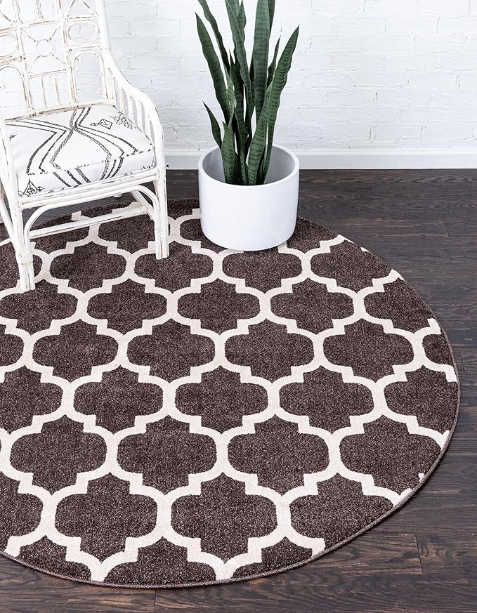 Rugs.com Lattice Collection Rug – 8 Ft Round Chocolate Brown Medium Rug Perfect for Kitchens, Dining Rooms