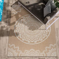 CAMILSON Outdoor Rug 5x7 Modern Area Rugs for Indoor and Outdoor Patios and Porches - Waterproof, Washable, Non-Shedding, Easy-to-Clean Outside Carpet (5 x 7, Medallion - Beige/White)