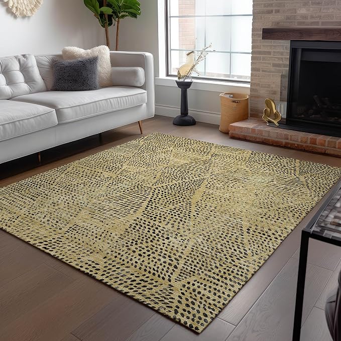 Addison Rugs Chantille ACN591 Gold 2'6" x 3'10" Indoor Outdoor Area Rug, Easy Clean, Machine Washable, Non Shedding, Bedroom, Living Room, Dining Room, Kitchen, Patio Rug
