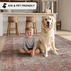 Kuden 8x10 Large Area Rug, Machine Washable Area Rug with Non-Slip Backing, Vintage Style, Soft, Easy Clean, Low Pile Rug for Living Room, Bedroom, Dining Room