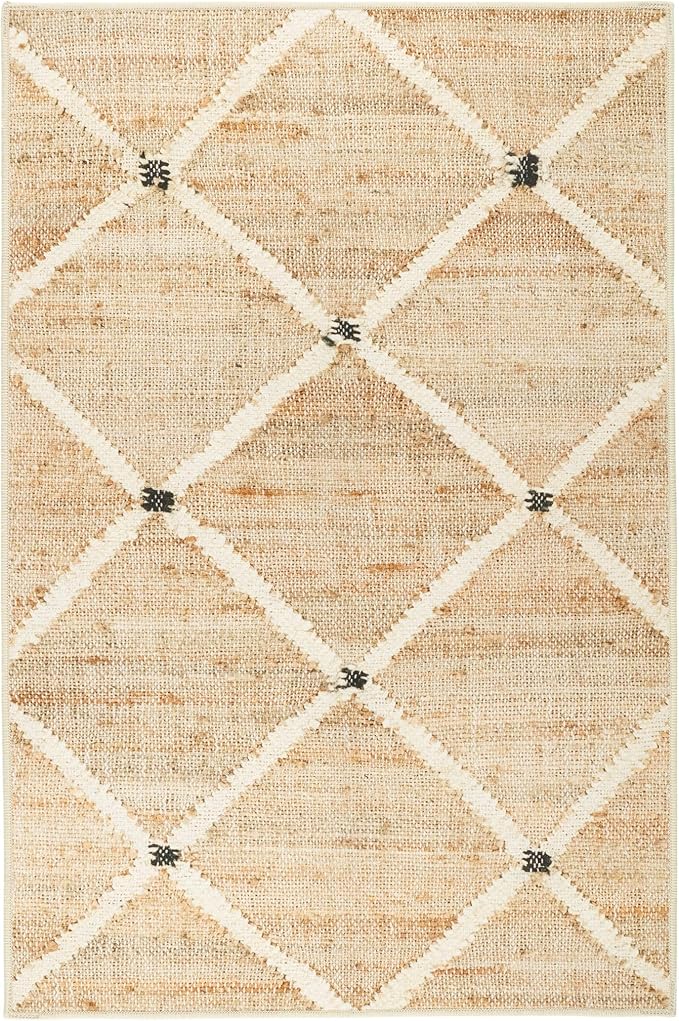 Dash and Albert Kali Machine Washable Area Rug - 3' x 5' Natural - Diamond Accent Rug - Anti-Slip Backing, Lightweight, Machine Washable, High Traffic Areas Kitchen, Mudroom, Laundry Room