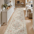 Enkor Runner Rugs for Hallway, 2.6x13 Washable Soft Boho Non Slip Floor Rugs for Kitchen, Modern Mat for Living Room Bedroom Entryway Beige & Orange