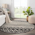 Moroccan Washable Round Area Rug, 4ft Non-Slip Distressed Black Area Rug for Bedroom, Soft Non-Shedding Circle Rug Bedside Carpet for Living Room Dining Room Bedroom