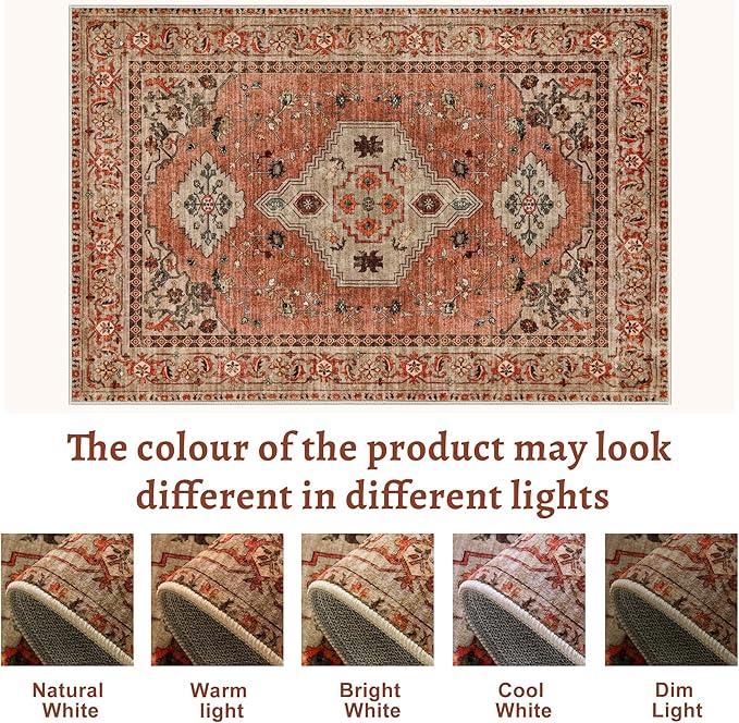 Tangsoo 3x5 Rug, Washable Vintage Rugs Indoor Area Rug, Non Slip Accent Rug, Print Distressed Taupe Carpet, Soft Low Pile Rug for Living Room Dorm Bedroom Bedside Entryway Bathroom