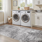 Washable Runner Rug for Hallway: 3x12 Neutral Modern Abstract Low Pile Area Rug with Non-Slip Backing - Carpet for Bedroom Kitchen Laundry Entryway Bathroom Indoor - Grey