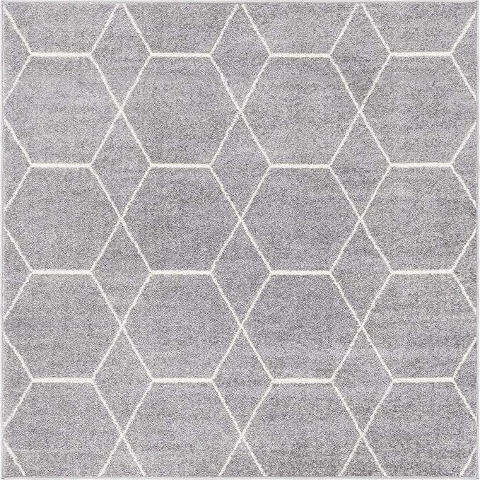 Unique Loom Trellis Frieze Collection Area Rug - Geometric (7' Square, Light Gray/ Ivory)