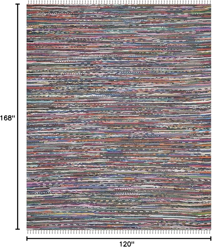 SAFAVIEH Rag Rug Collection Area Rug - 10' x 14', Grey & Multi, Handmade Boho Stripe Cotton, Ideal for High Traffic Areas in Living Room, Bedroom (RAR121M)