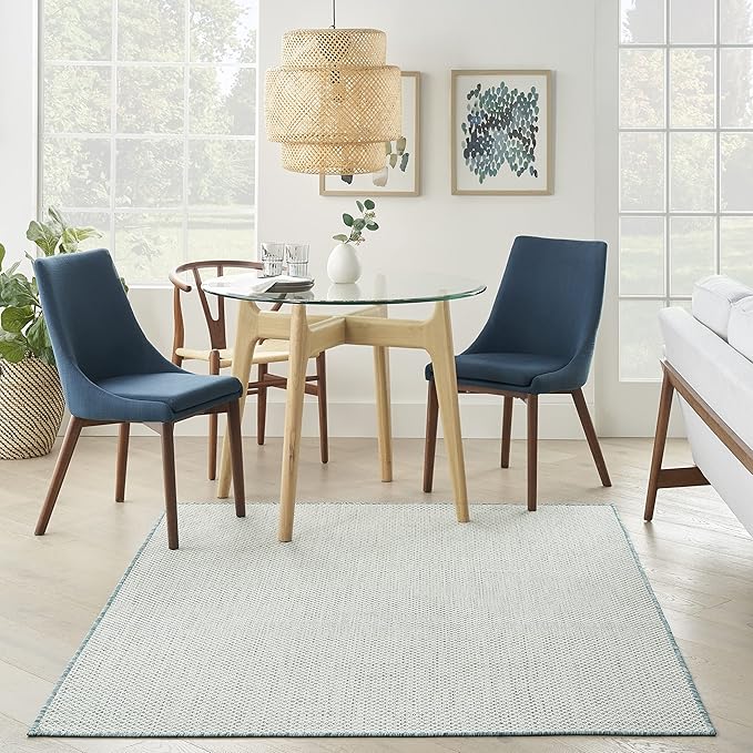Nourison Home Courtyard Ivory Aqua 4' x 6' Area Rug - Easy Clean, Non Shedding, Bed Room, Living Room, Dining Room, Kitchen (4' x 6')