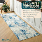 Istana Hallway Runner Rug 2.5x8 - Blue/Ivory Kitchen Rugs Non Slip Washable -Silk's Soft Touch Carpet Runner - Stylish Rugs for Home