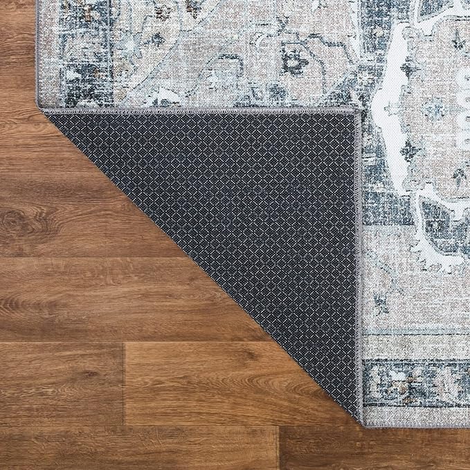 Bloom Rugs Washable Non-Slip 5' x 7' Rug - Pebble Gray/Blue Traditional Medallion Area Rug for Living Room, Bedroom, Dining Room, and Kitchen - Exact Size: 5' x 7'