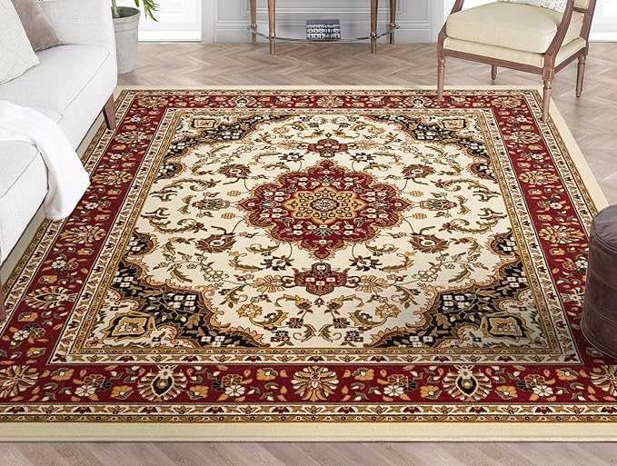 Well Woven Barclay Collection Medallion Kashan Ivory 4x5 Area Rug - for Entryways, Small Bedrooms, Living Rooms