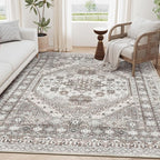 zesthome 3x5 Area Rug Ultra Soft Washable Rug, Non Slip Area Rug Indoor Entrance, Stain Resistant Rugs for Living Room Bedroom Vintage Home Decor (Brown/Beige,3'x5')