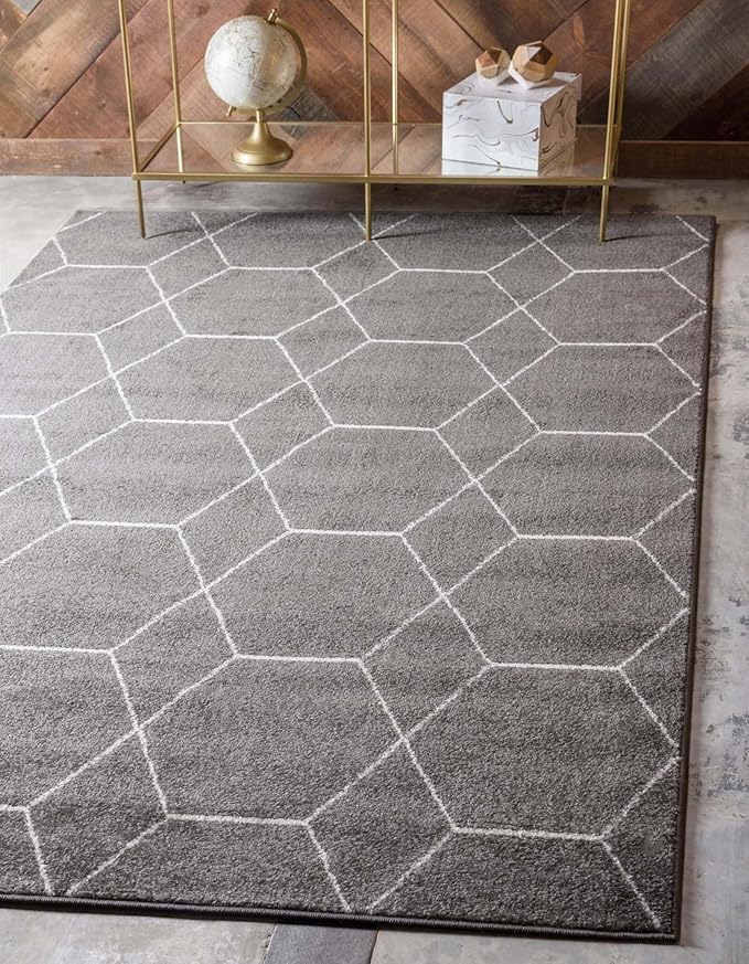 Unique Loom Trellis Frieze Collection Area Rug - Geometric (6' 1" x 9' Rectangle Dark Gray/Ivory)