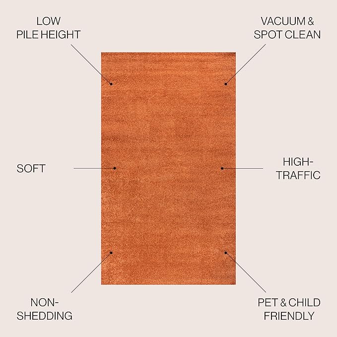 JONATHAN Y Haze Solid Low-Pile Orange 9x9 Square Indoor Area Rug, Coastal,Bohemian,Minimalist,Classic, Easy-Cleaning for Living Room,Bedroom,Kitchen,Pet Friendly,Non-Shedding (SEU100M-9SQ)