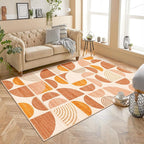 MUJOO Boho Rug Washable,4x6.5 Area Rugs for Bedroom Living Room Bedside Office,Throw Floor Carpet Non Slip Soft Indoor Modern Abstract Bohemian Orange
