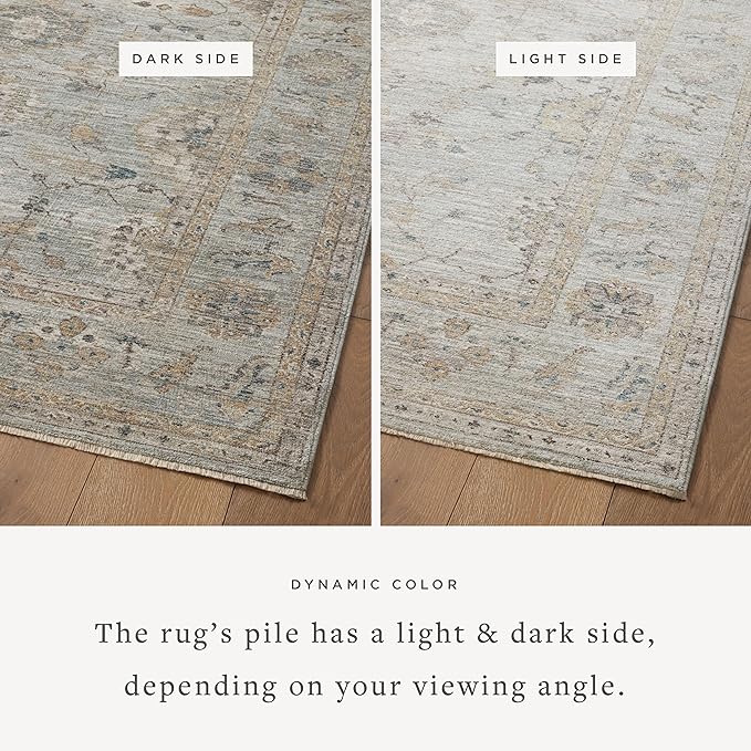 Loloi Magnolia Home by Joanna Gaines Millie Collection MIE-02 Sky/Gold 5'-3" x 7'-6", .25" Pile Height, Area Rug