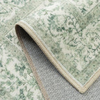 Runner Rug 2x5 Sage Green Hallway Washable Vintage Distressed Kitchen Carpet Non Slip Neutral Low Pile Retro Floral Farmhouse Long Throw Rug Entryway Bathroom Office Laundry Dining Room
