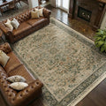 Large Vintage Area Rugs 9x12 for Living Room, Distressed Medallion Printed Big Carpet Rugs for Bedroom, Washable Non Slip Low Pile Thin Rugs for Dining Room, Multi Brown/Slate Green