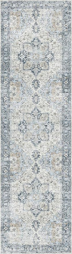GENIMO Runner Rug 2'6"x12, Non Slip Vintage Hallway Runner Rugs, Low Pile Lightweight Machine Washable Mat for Hallway, Entryway, Bedroom, Kitchen and Corridor, Blue