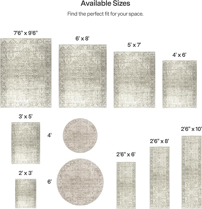 ReaLife Rugs Machine Washable Area Rug - Living Room Bedroom Bathroom Kitchen Entryway Office - Padded Low Pile Stain Resistant Premium - Boho Farmhouse Vintage - Lyle - Beige Ivory 7'6" x 9'6"