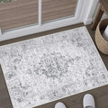 HUGEAR Washable 2x3 Entryway Area Rugs Retro Grey Small Vintage Distressed Non Slip Stain Resistant Low Pile Neutral Throw Carpet for Bedside Kitchen Entryway Home Decor