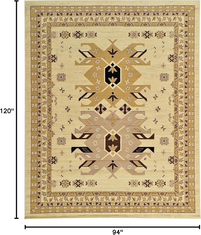 Unique Loom Taftan Collection Border Geometric Tribal Inspired Design Area Rug, 8 ft x 10 ft, Ivory/Tan