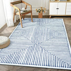 Bloom Rugs Washable Non-Slip 4' x 6' Rug - Blue/Ivory Striped Area Rug for Living Room, Bedroom, Dining Room, and Kitchen - Exact Size: 4' x 6'