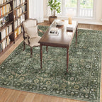 6x9 Rugs for Living Room, Soft Large Area Rugs Green Washable Rug, Indoor Vintage Rugs for Bedroom Home Office Laundry, Rubber Backed Non Slip Low Pile Carpet, Dark Olive Green