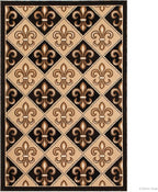 Allstar 5x7 Black Modern Rectangular Accent Rug with Ivory and Mocha Floral Fleur De Lis Diamond Design (5' x 7')
