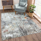 Bloom Rugs Washable Non-Slip 3' x 5' Rug - Gray/Red/Brown Modern Abstract Area Rug for Living Room, Bedroom, Dining Room, and Kitchen - Exact Size: 3' x 5'