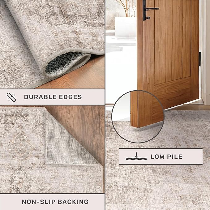 Farmhouse Area Rugs for Living Room - 8x10 Washable Modern Abstract Rug for Bedroom, Dining Room Under Table, Home Office, Soft Washable & Stain Resistance (Beige & Peach)