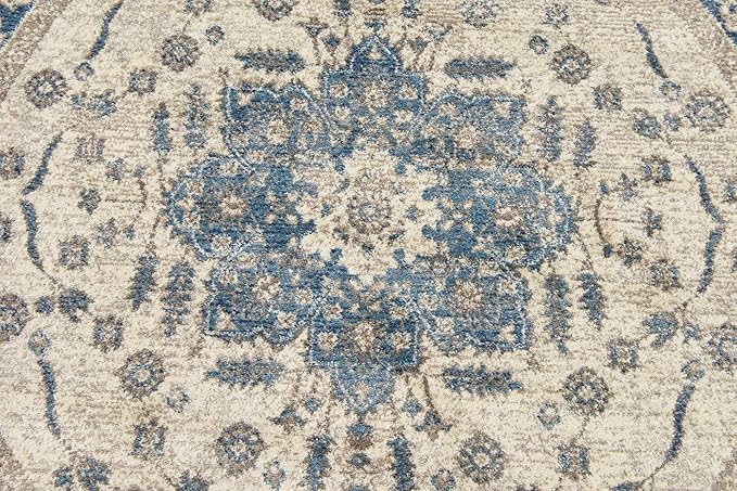 Unique Loom Salzburg Collection Classic Traditional Design Oriental Inspired Border Area Rug (5' 0 x 5' 0 Round, Beige/Blue)