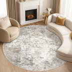 6ft Round Area Rug Living Room Rugs - 6x6 Washable Neutral Modern Abstract Soft Thin Rug Indoor Floor No Slip Rug Carpet for Bedroom Under Dining Table Home Office Decor - Brown Grey