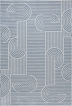 Annabel Modern Geometric Area Rug for Living Room, 6x9 Contemporary Arched and Linear Blue Rug, High-Low Pile Stain Resistant Carpet for Bedroom, Dining Room or Kitchen (6' x 9', Blue)