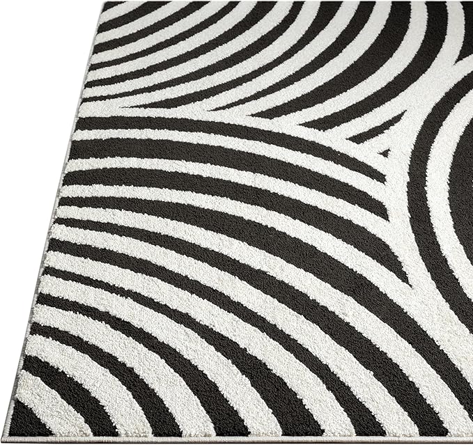 Abani Nomad Cream & Black Area Rug 5' x 8' for Living Room, Bedroom - Black Linear Curves Design - Durable & Easy to Clean