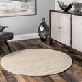 nuLOOM 8 Round Elfriede Jute & Cotton Hand Woven Area Rug, Natural, Solid Rustic Farmhouse Style, Weaved Design, Natural Fiber, For Bedroom, Living Room, Dining Room, Hallway, Office, Entryway