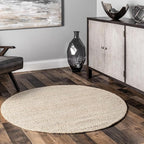 nuLOOM 6 Round Elfriede Jute & Cotton Hand Woven Area Rug, Natural, Solid Rustic Farmhouse Style, Weaved Design, Natural Fiber, For Bedroom, Living Room, Dining Room, Hallway, Office, Entryway