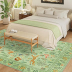 DUKINO 6x9 Rug, Washable Animal Living Room Rug with Non Slip Vintage Design, Soft Low Pile Large Carpet for Bedroom, Nursery, Dining Room, Farmhouse, Playroom, Light Green