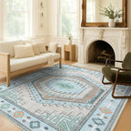 Fame Living Washable Area Rug. Modern Farmhouse. Vintage. Turkish. Bohemian. Distressed. Oriental. Traditional. Rugs for Living Room. Dining. Bedroom. Office. Entryway. Foyer. (856GG, 5'9" x 8'9")